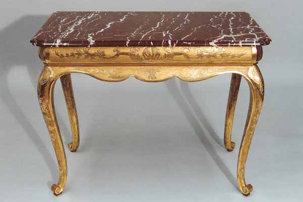 Tisch Moritzburg, vergoldet, Marmorplatte